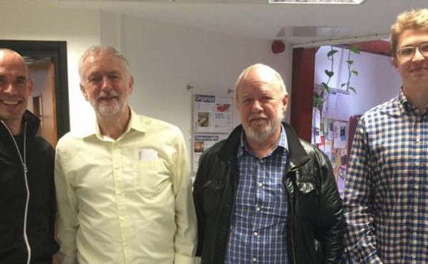 Jeremy Corbyn standing with chaps from The Friends Of Finsbury Park