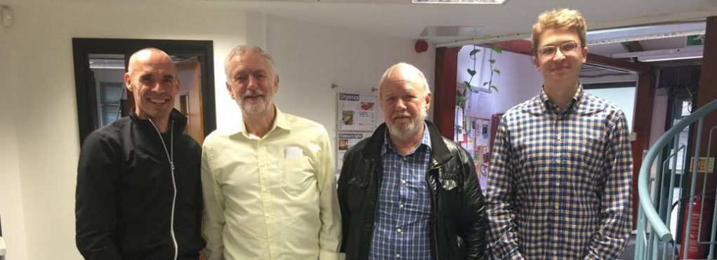 Jeremy Corbyn standing with chaps from The Friends Of Finsbury Park